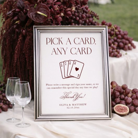 Burgundy Playing Card Guest Book Wedding  ポスター