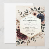 Burgundy Poetic Bloom Wedding 招待状 (正面/裏面)