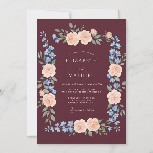 Burgundy Poetic Fall Wedding 招待状 (正面)