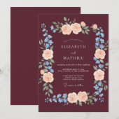 Burgundy Poetic Fall Wedding 招待状 (正面/裏面)