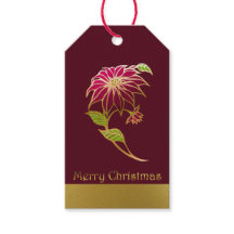 Burgundy Poinsettiaクリスマスギフトタグ