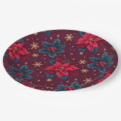 Burgundy Poinsettia & Gold Snowflake  ペーパープレート (アングル)