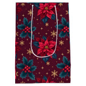 Burgundy Poinsettia & Gold Snowflake Dark Feminine ミディアムペーパーバッグ (裏面)