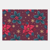 Burgundy Poinsettia & Gold Snowflake Dark Feminine ラッピングペーパーシート (正面3)