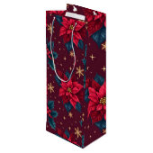 Burgundy Poinsettia & Gold Snowflake Dark Feminine ワインギフトバッグ (裏面アングル)