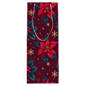 Burgundy Poinsettia & Gold Snowflake Dark Feminine ワインギフトバッグ (裏面)