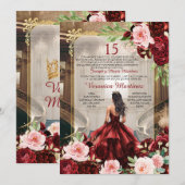 Burgundy Princess Palace Dress Pink Floral 15 Años 招待状 (正面/裏面)