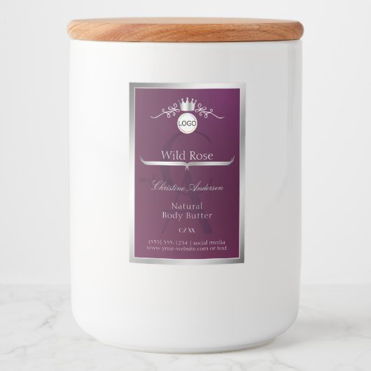 Burgundy Product Label Silver Frame Logo Monogram フードラベル (正面)