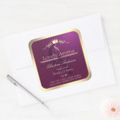 Burgundy Product Label with Gold Border Monogram スクエアシール (封筒)