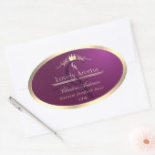 Burgundy Product Label with Gold Border Monogram 楕円形シール (封筒)