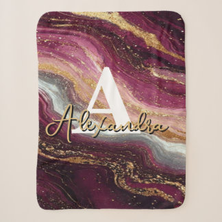 Burgundy Purple Gold Marble Luxury Abstract Geode シェルパブランケット