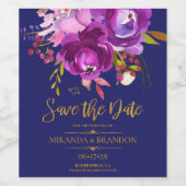 Burgundy Purple Red金ゴールドフローラ保存日 ワインラベル (シングルラベル)