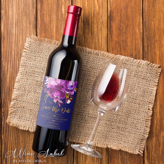 Burgundy Purple Red金ゴールドフローラ保存日 ワインラベル