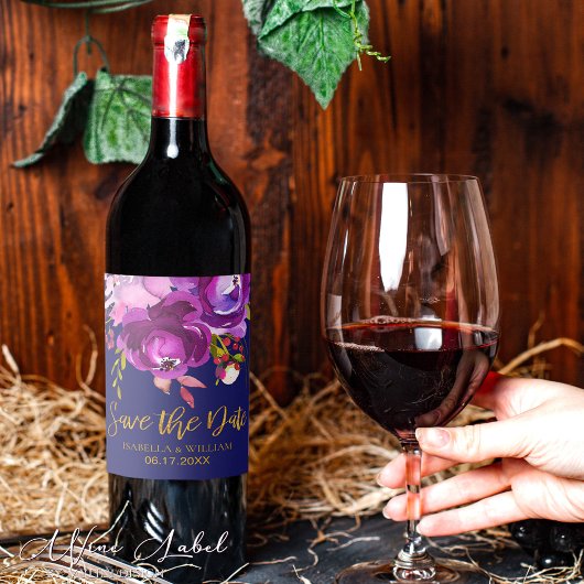 Burgundy Purple Red金ゴールドフローラ保存日 ワインラベル