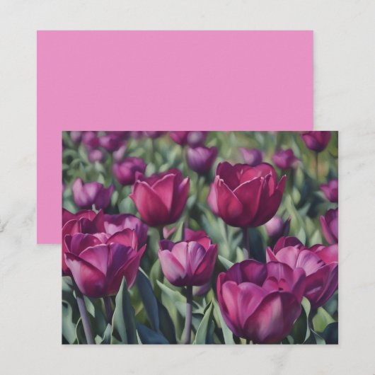 Burgundy Purple Tulip Flower Art Note Card Set ノートカード (正面/裏面)