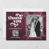 Burgundy QR Code Bold Typography Thank you Card 招待状 (正面)