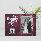 Burgundy QR Code Bold Typography Thank you Card 招待状 (スタンド正面)