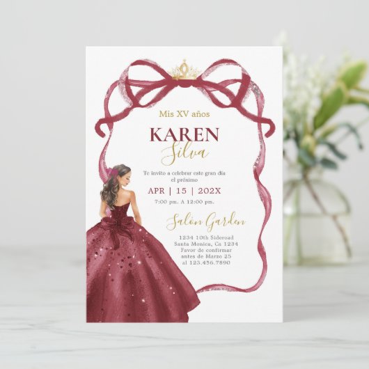 Burgundy Quinceanera Invitation 招待状 (スタンド正面)