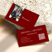Burgundy Real Estate Agent Photo QR Code 名刺