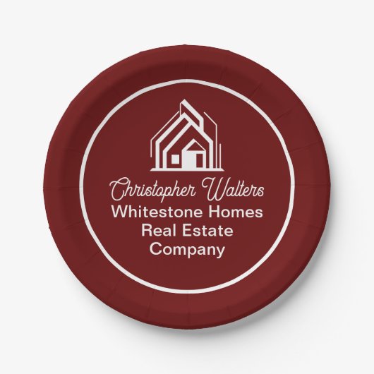 Burgundy Real Estate Company Custom Realtor ペーパープレート (正面)