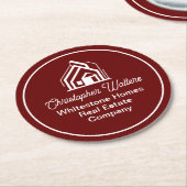 Burgundy Real Estate Company Custom Realtor ラウンドペーパーコースター (アングル)