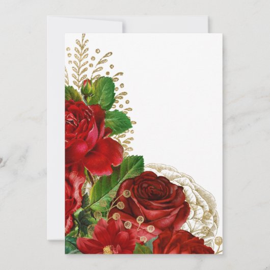 Burgundy Redおよび金ゴールドヴィンテージ結婚バラの更新 招待状 (裏面)