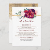 Burgundy Redと金ゴールド結婚の情報 エンクロージャーカード (正面/裏面)