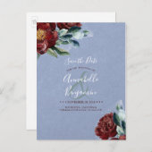 Burgundy RedとDusty Blueフローラ保存日 案内ポストカード (正面/裏面)