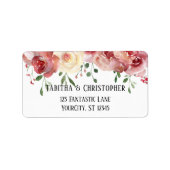 Burgundy Redの水彩バラ、赤面ピンク ラベル (正面)