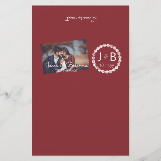 Burgundy Redの結婚キャンディバーラッパと写真 (正面)