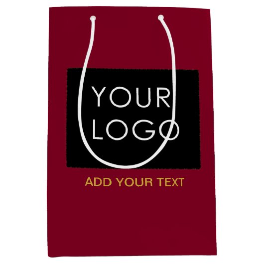 Burgundy Redカスタマイズ可能なビジネスあなたのロゴを追加 ミディアムペーパーバッグ (正面)