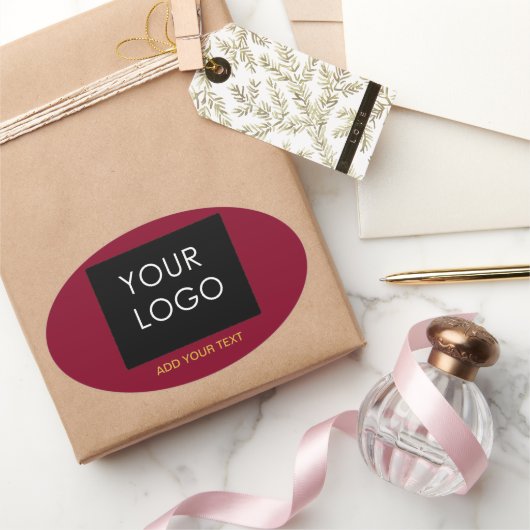 Burgundy Redカスタマイズ可能なビジネスあなたのロゴを追加 楕円形シール (ギフト)