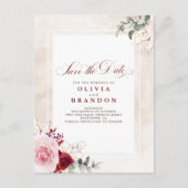 Burgundy Redフローラエレガント保存日 案内ポストカード (正面)