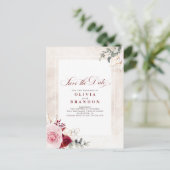 Burgundy Redフローラエレガント保存日 案内ポストカード (スタンド正面)