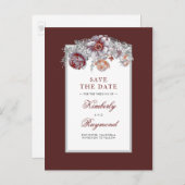 Burgundy Redフローラヴィンテージ保存日 案内ポストカード (正面/裏面)