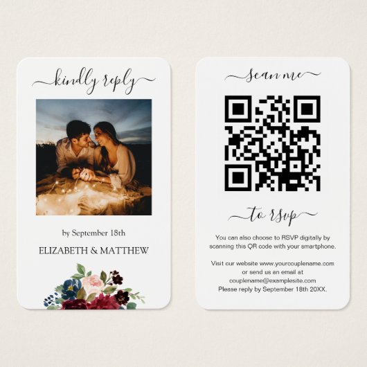 Burgundy Redフローラ写真QRコードスキャンしてRSVPへ (正面&裏面)