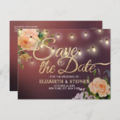 Burgundy Redフローラ文字列ライト日付を保存 案内ポストカード (正面/裏面)