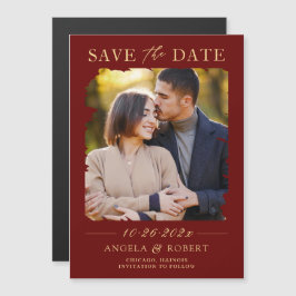 Burgundy Red金ゴールド写真Save the Date Magnet