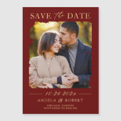 Burgundy Red金ゴールド写真Save the Date Magnet (正面)