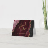 Burgundy Red金ゴールドAgate Script 結婚's Thank You カード (正面)