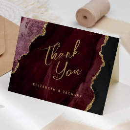 Burgundy Red金ゴールドAgate Script 結婚's Thank You カード