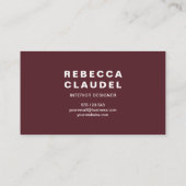 Burgundy Red シンプル名パーソナライズされた刺 名刺 (裏面)
