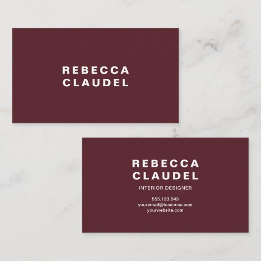 Burgundy Red シンプル名パーソナライズされた刺 名刺 (正面/裏面)