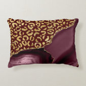 Burgundy Red Agate Gold Glitter Leopard Spots アクセントクッション (正面)