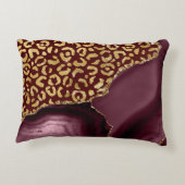 Burgundy Red Agate Gold Glitter Leopard Spots アクセントクッション (裏面)