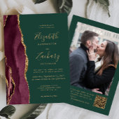 Burgundy Red Agate Green Photo QR Code Wedding 招待状