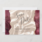 Burgundy Red Agate Ivory Silk Save the Date 招待状 (正面)