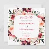 Burgundy Red and Blush Pink Floral Save The Date セーブザデート (正面)