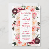 Burgundy Red and Blush Pink Floral Save The Date セーブザデート (正面)