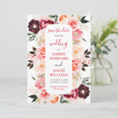 Burgundy Red and Blush Pink Floral Save The Date セーブザデート (スタンド正面)